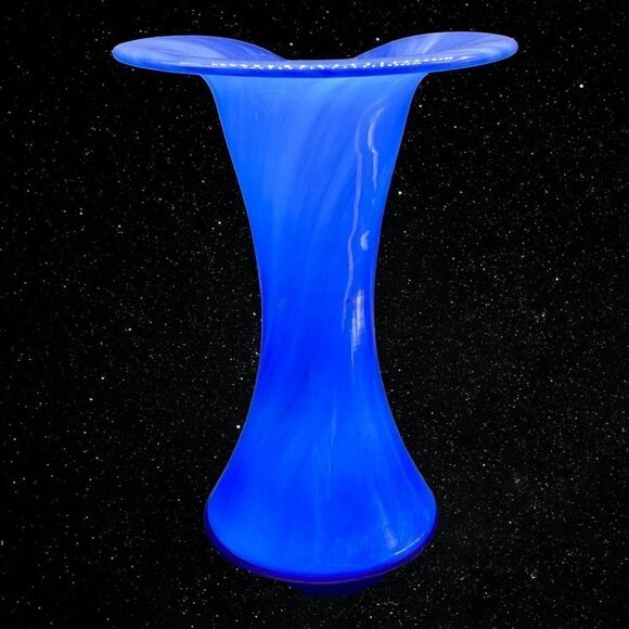 Vintage Art Glass Jack In The Pulpit Blue Swirl Vase Hand Blown 9”T 7”W - Picture 7 of 12